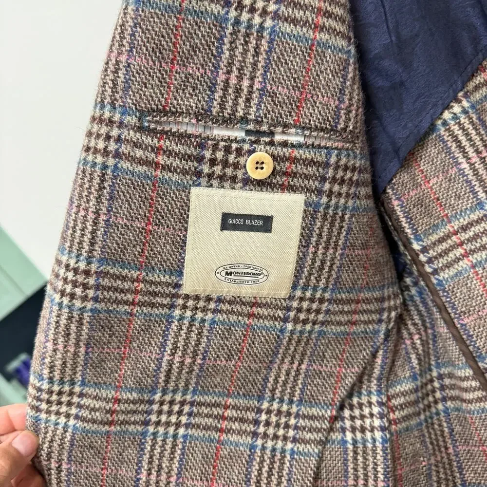 Montedoro Giacco Brown Multicolor Plaid Sport Coat Blazer 48 Glen check Jacket